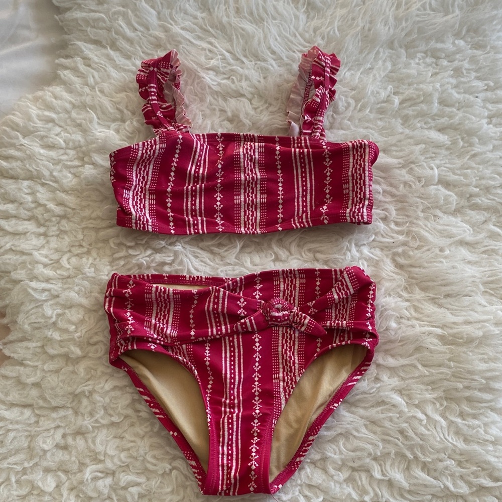 Raspberry and white Patterned Bikini Set